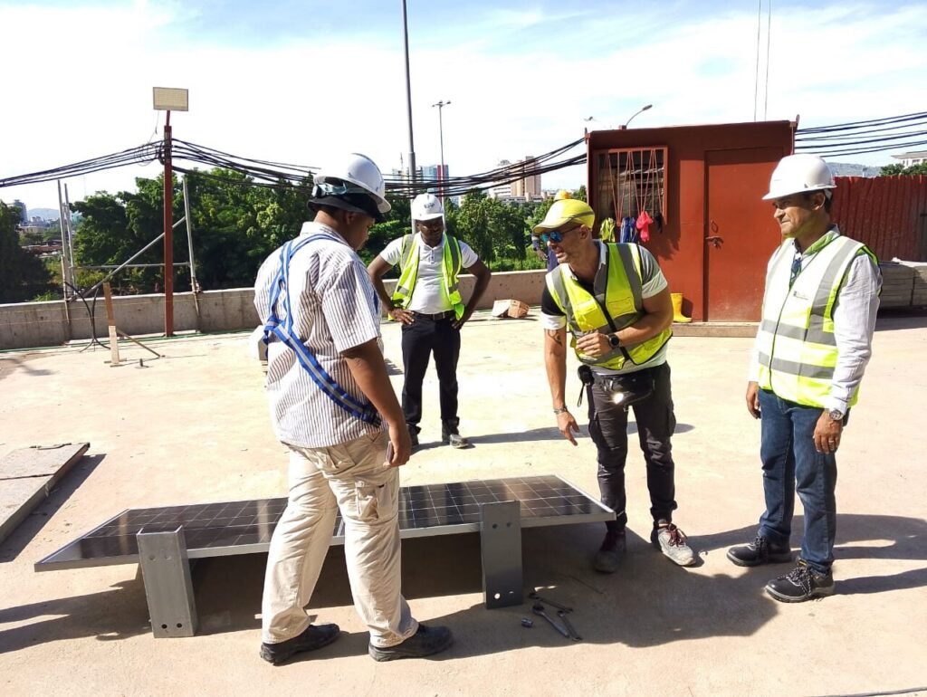Site team setting out on the ground before panels go up